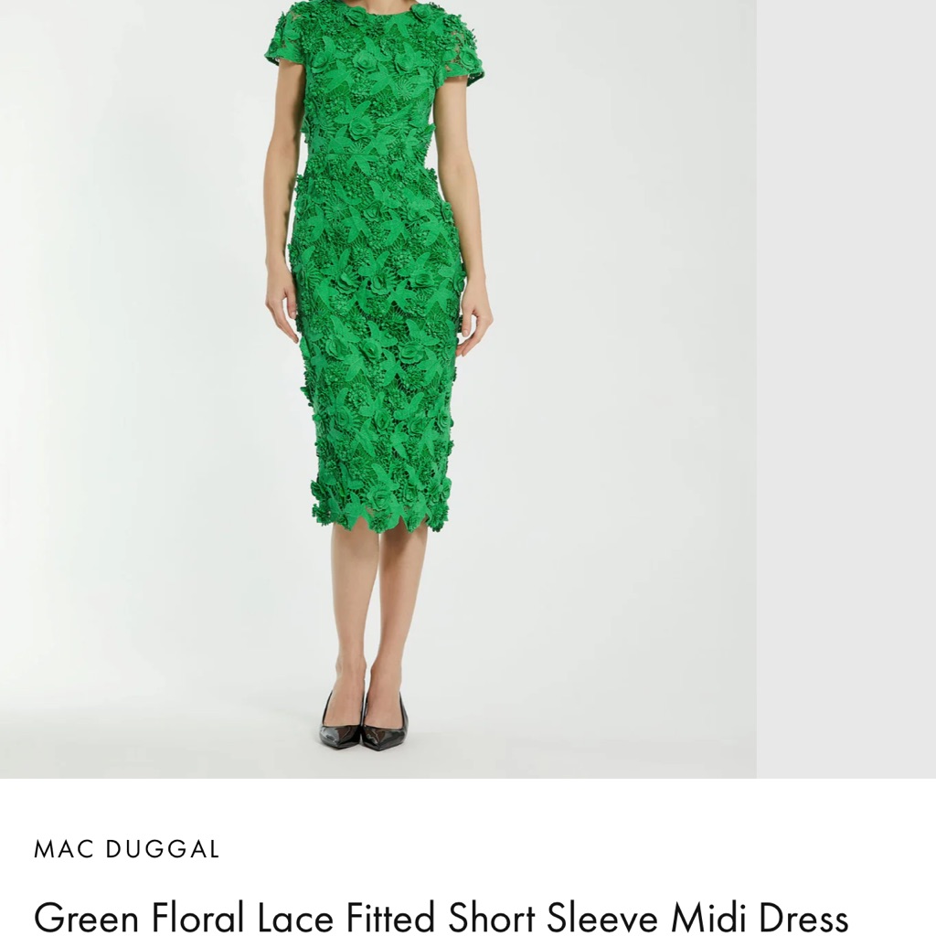 Mac Duggal Green Sheath Midi Dress Short Sleeve